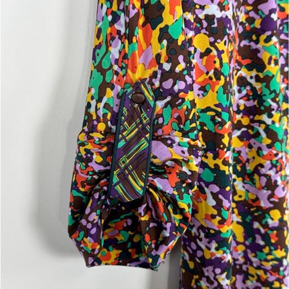 BCBGMAXAZRIA Printed Half Sleeve Split V-Neck Blouse Top Multicolor Women's S - Picture 3 of 10